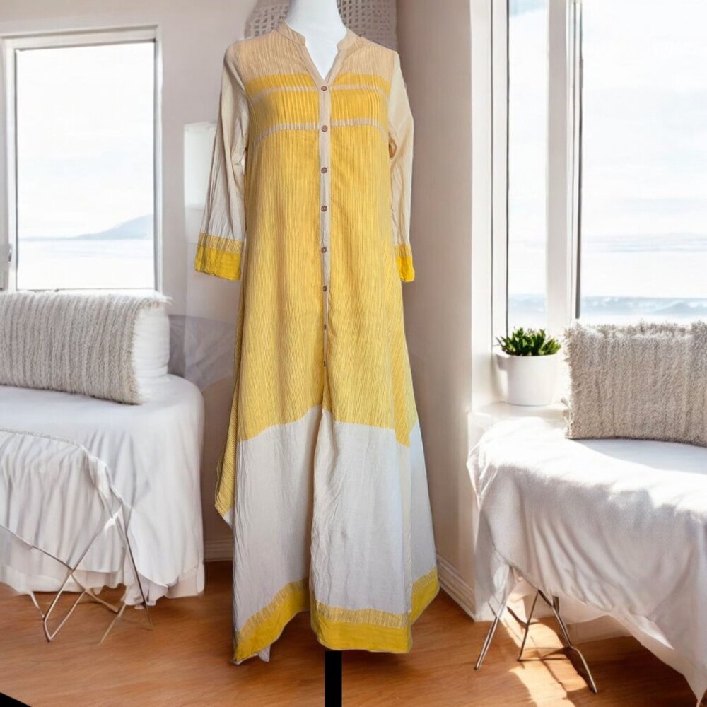 MELANGE ( XS ) Cotton Button Up Slit Side Made in India Dress
